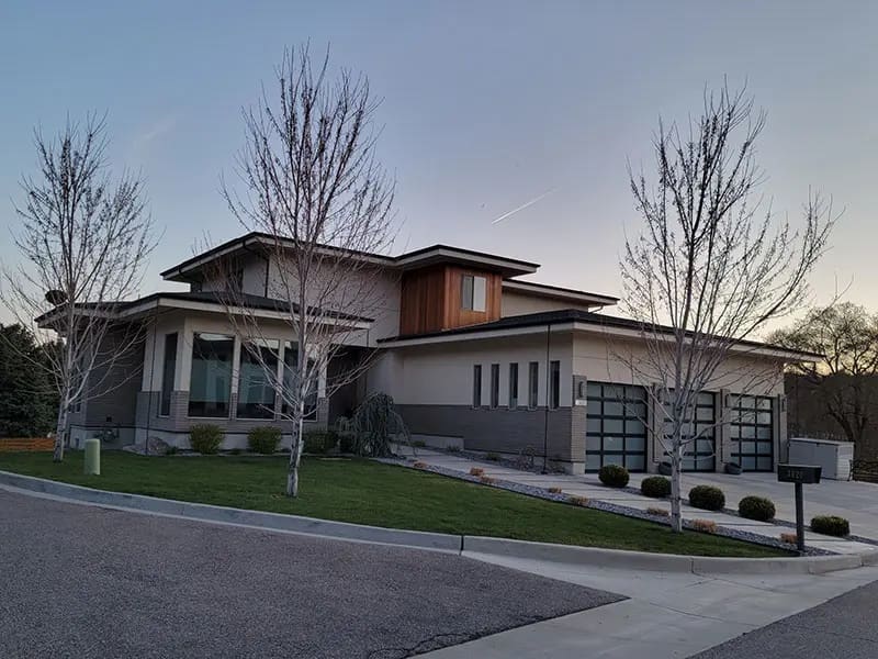 Modern home Modern style home with stucco and brick work
